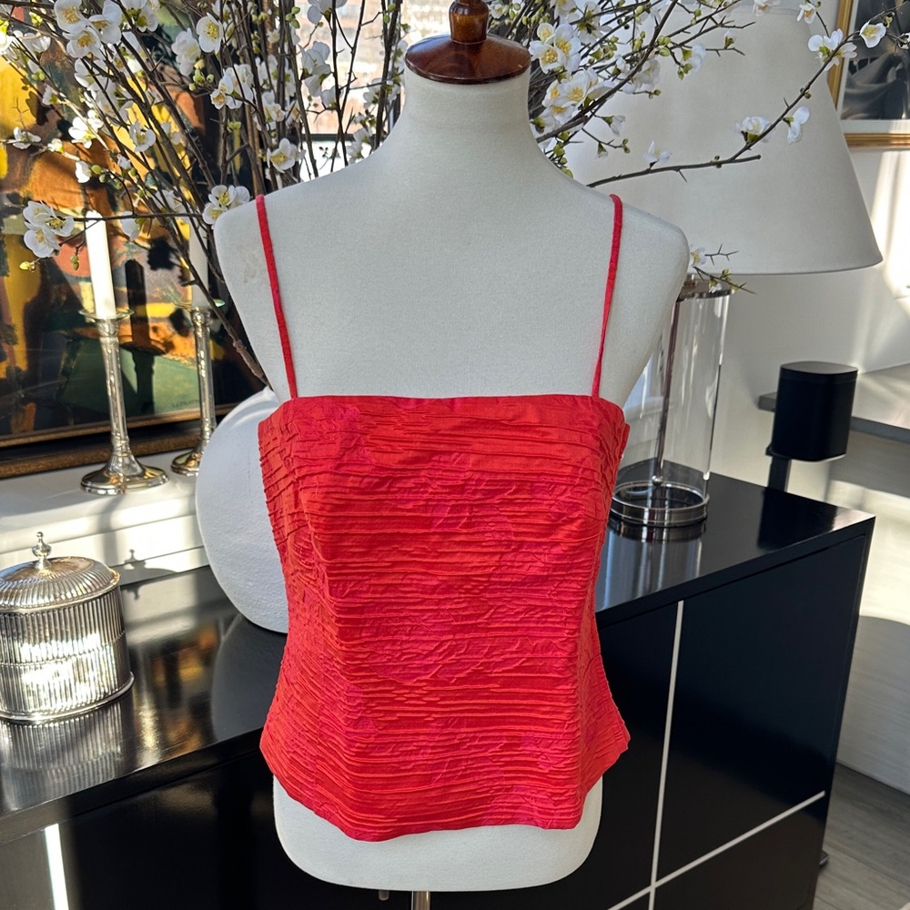 NWT Akris Vibrant Deep Orange/Red Brocade Camisole Top Size 10